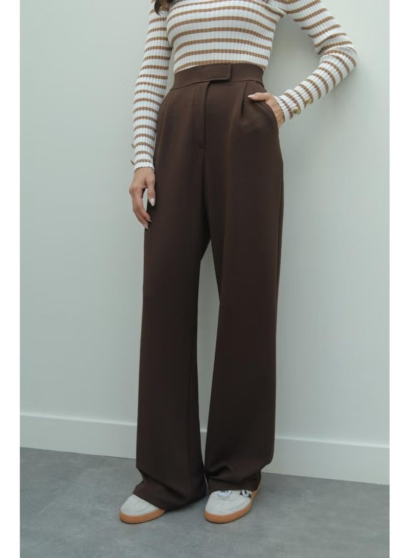 Havos Brown Senta Velcro Closure Palazzo Trousers - Image 3